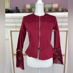 Kate & Mallory Dramatic Elegant Wine Jacket w/ Lace Sleeves on sz.4-6 mannequin